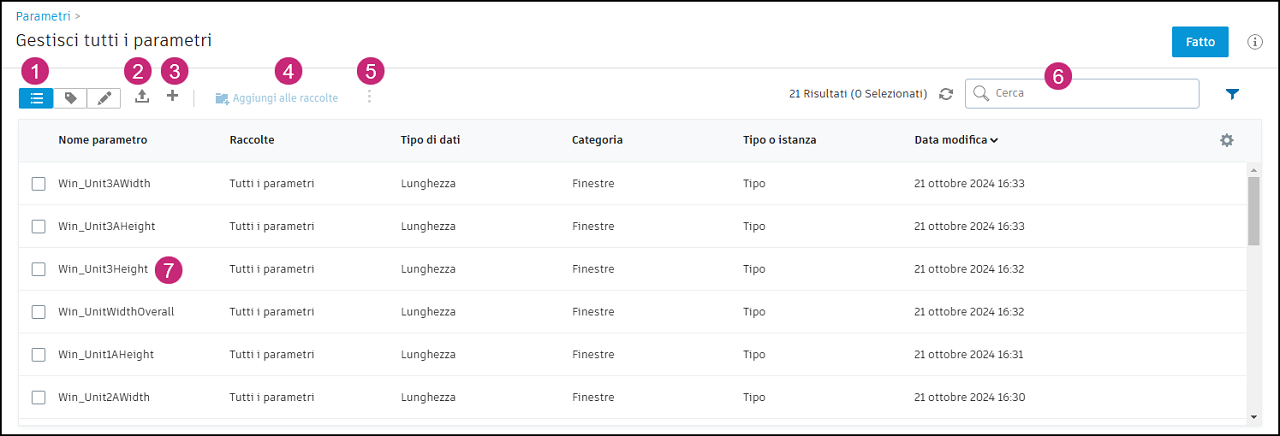 Manage all parameters interface