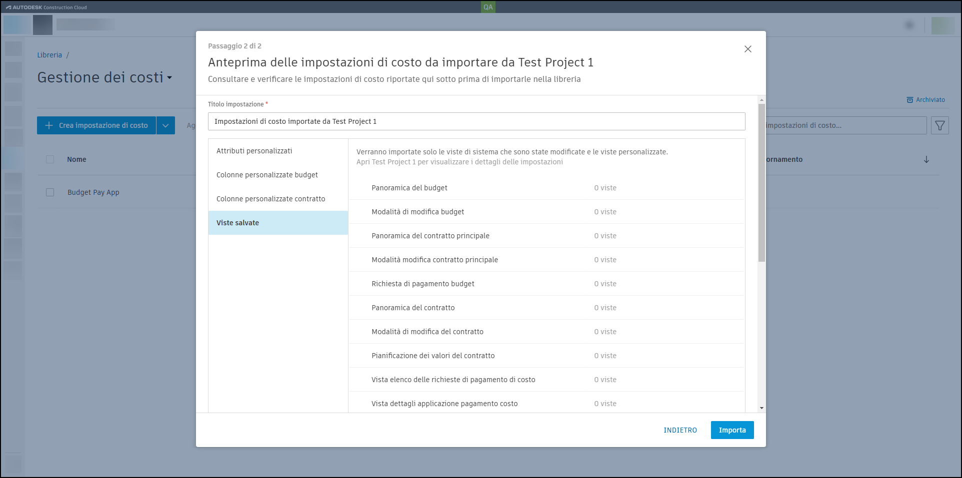 Preview Cost Setting
