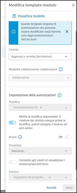Project template level permissions screenshot