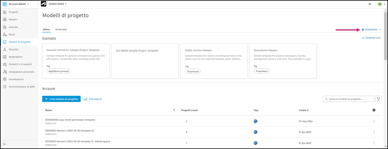Project template settings