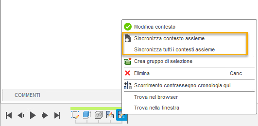 sync assembly contexts timeline menu