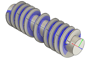 Rotary Contour toolpath on an extruder screw