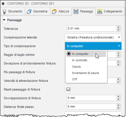 2d contour dialog passes tab - compensation type