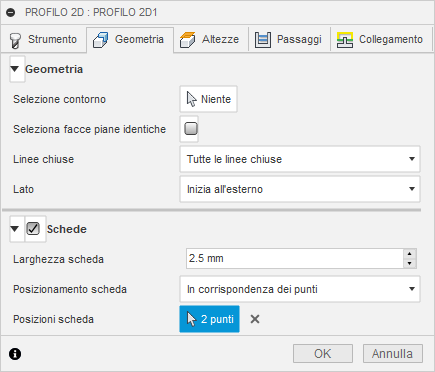 2d profile dialog geometry tab - waterjet