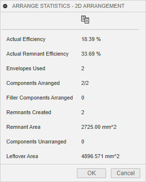 arrange statistics dialog for a 2D arrangement