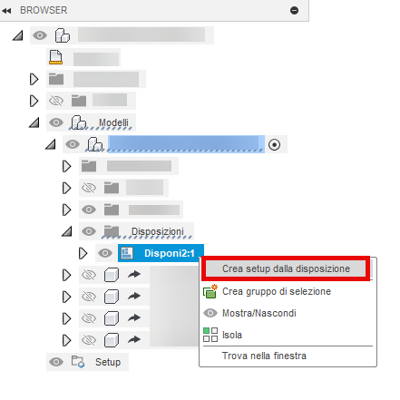 Creating setup from arrangement