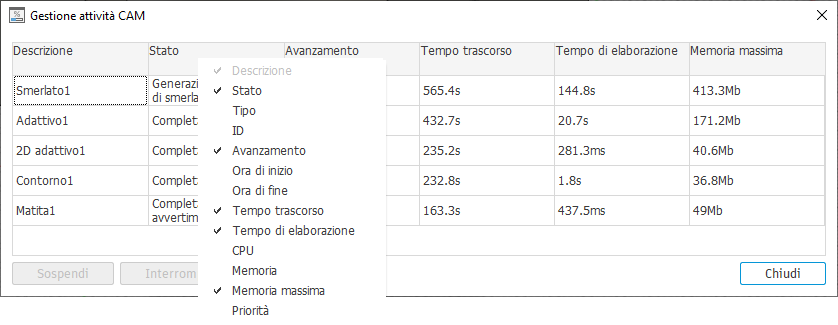 task manager - select columns