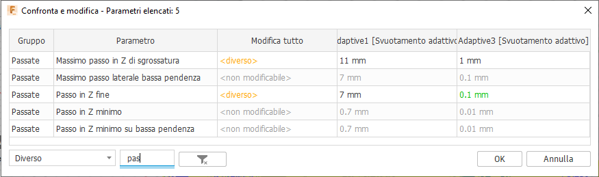 compare and edit dialog - filtering different