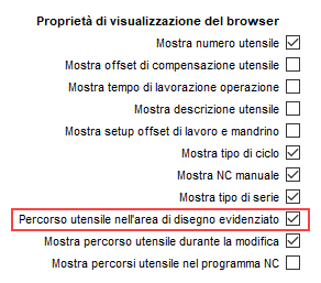 Preference dialog turning on toolpath highlighting