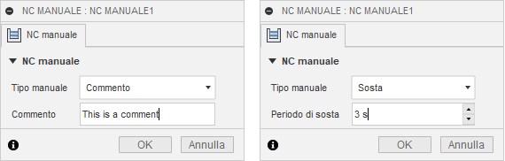 manual nc dialog - comment and dwell