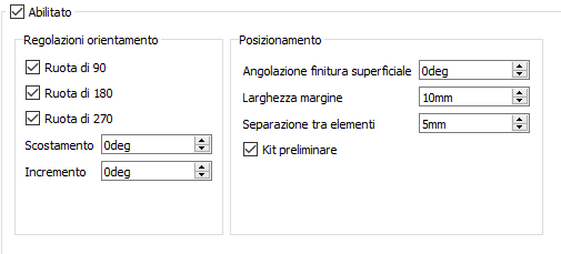 Material nesting parameters