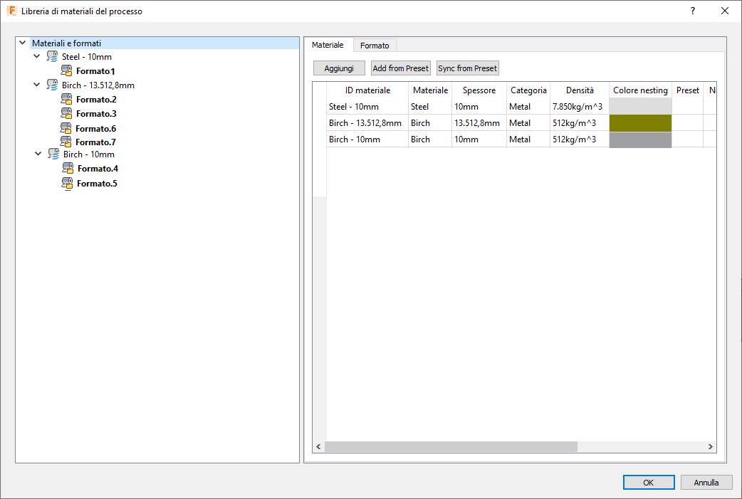 process material library dialog