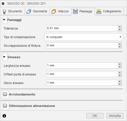 2d chamfer dialog passes tab