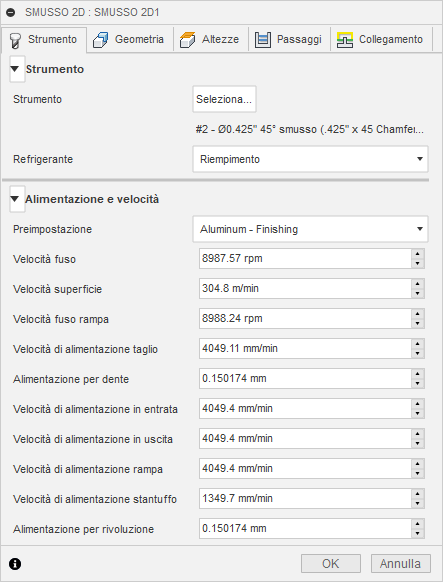 2d chamfer dialog tool tab