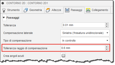 2d contour dialog passes tab - compensation radius allowance