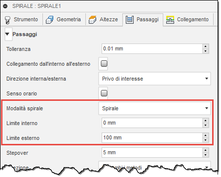 spiral dialog passes tab - spiral mode