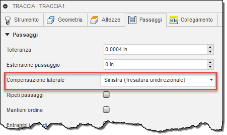 trace dialog passes tab - sideways compensation