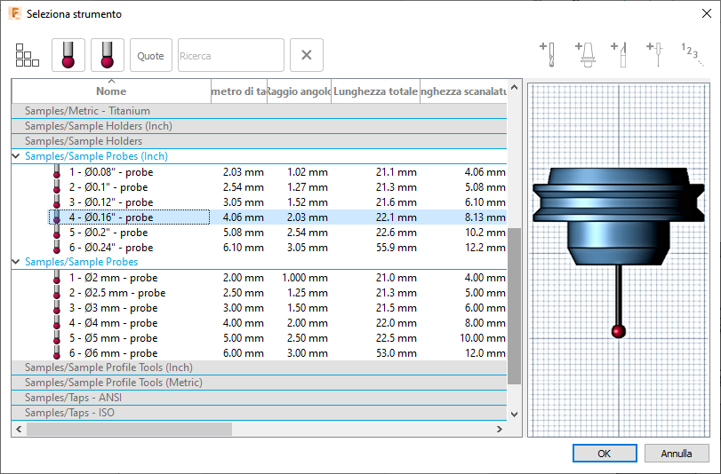 select tool dialog - probe tool library