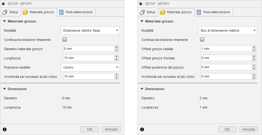setup dialog stock tab - cylindrical stock options