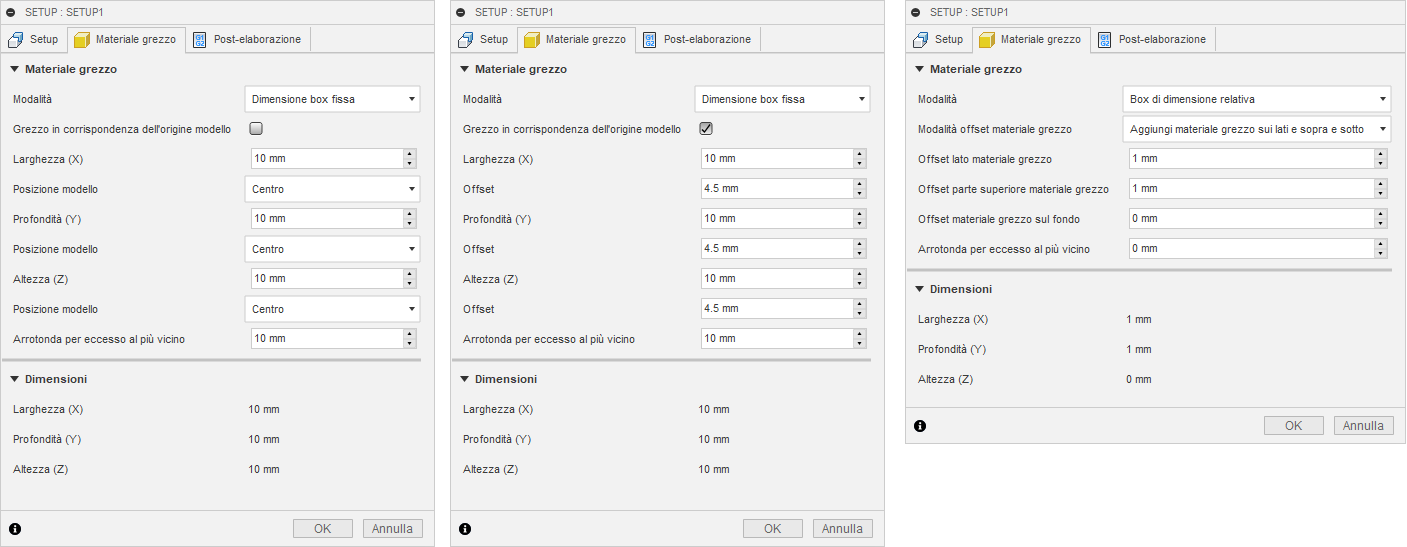 setup dialog stock tab - cubic stock options