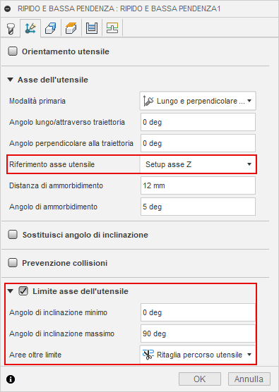 Steep and shallow dialog tool axis limits