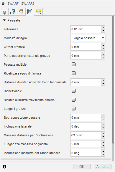 swarf dialog passes tab