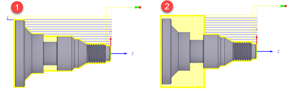 turn toolpath geometry 1 and toolpath geometry confinement 2