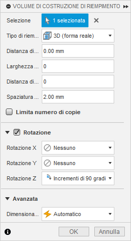fill build volume dialog