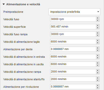 Feed and Speed dialog