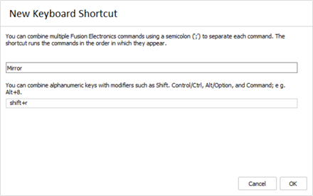 new keyboard shortcut dialog