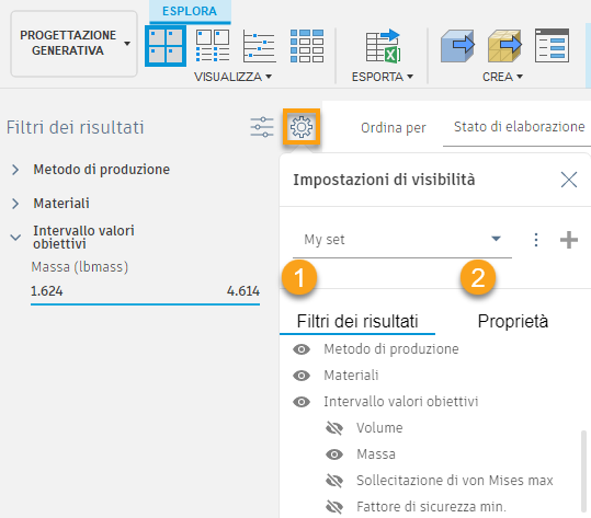Visibility settings pane
