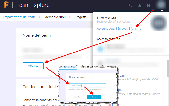 Modifica del nome di un hub