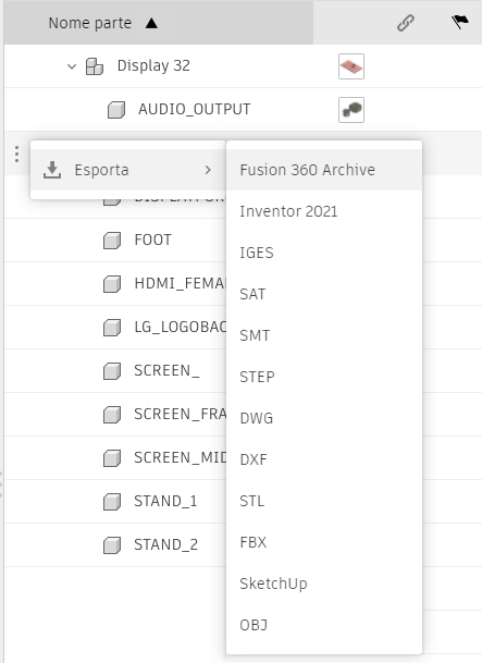 export component menu