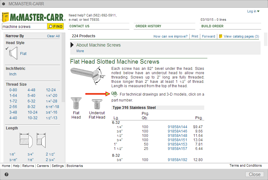 mcmaster carr dialog - cad icon