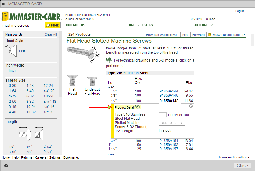 mcmaster carr dialog - detail
