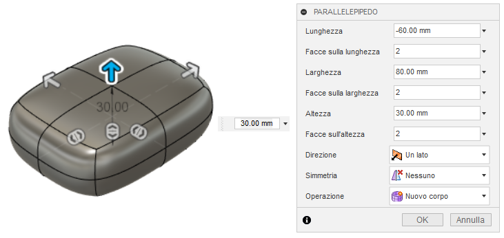 finestra di dialogo parallelepipedo