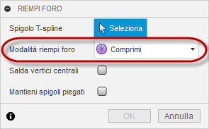 finestra di dialogo riempi foro