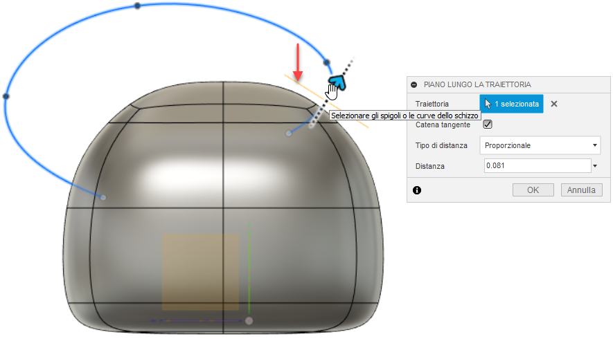 fare clic sulla spline