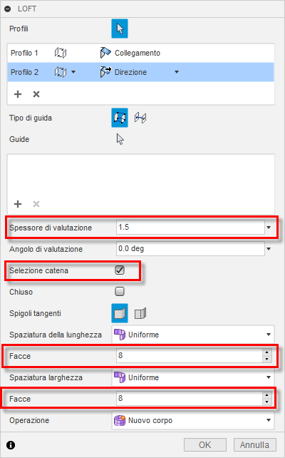 finestra di dialogo loft