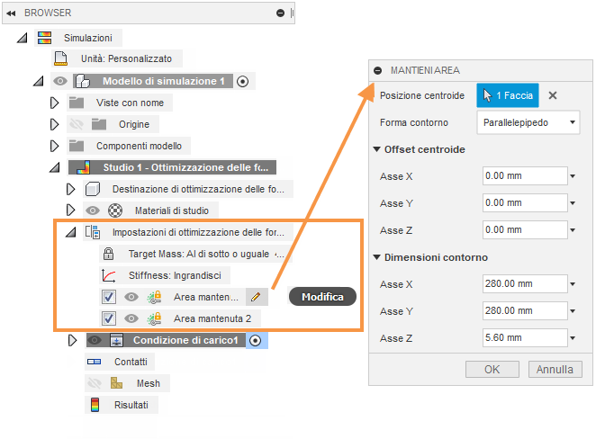 browser - shape optimization settings