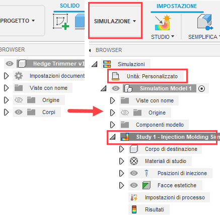 injection molding simulation setup