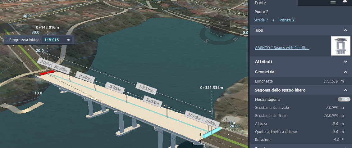 Selezione della progressiva iniziale del ponte