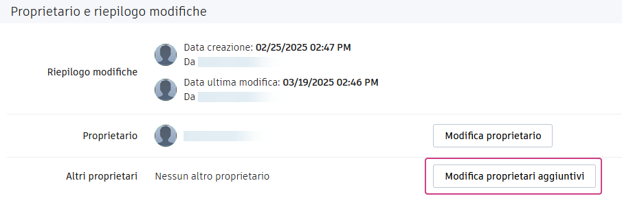 Owner and Change Summary panel, change additional owners