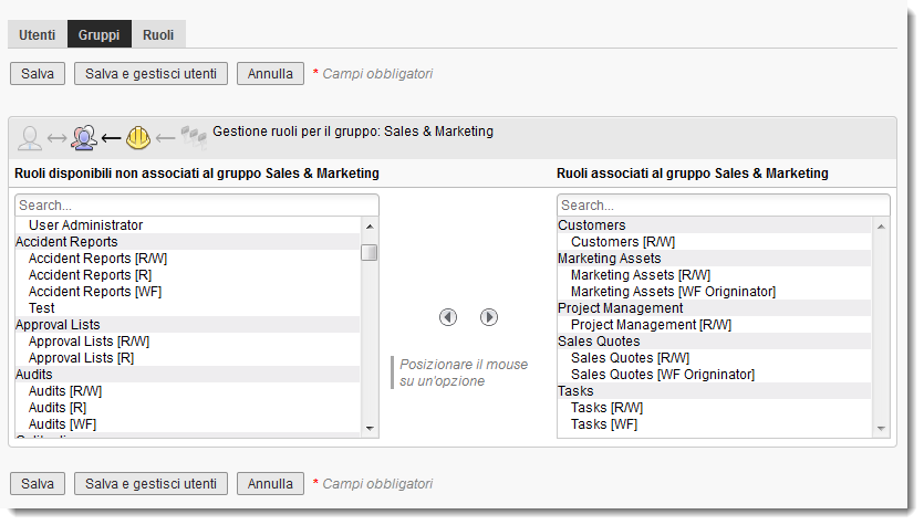 Aggiunta di ruoli ad un gruppo