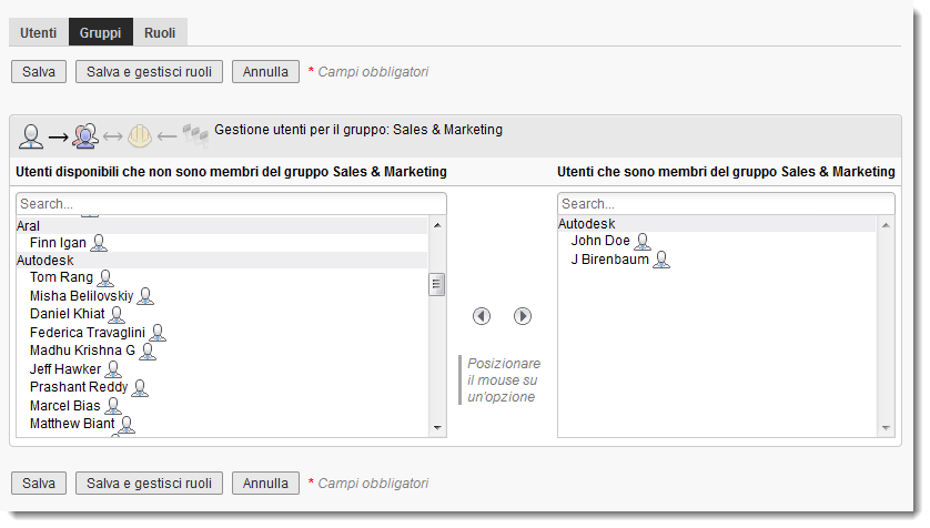 Aggiunta di utenti ad un gruppo