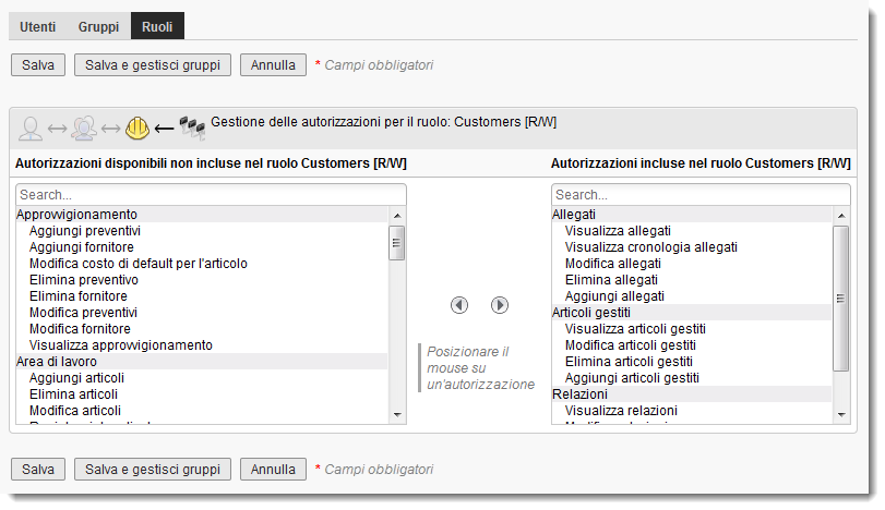 Aggiunta di autorizzazioni ad un ruolo