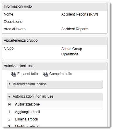 Visualizzazione dei dettagli di ruoli
