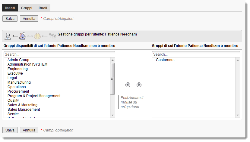 Aggiunta di un utente ad un gruppo