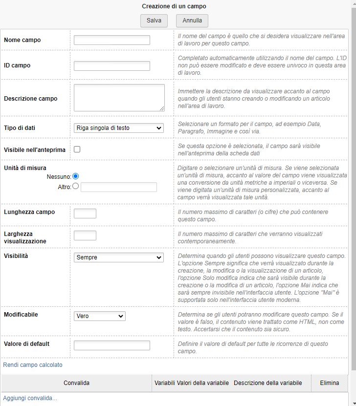 Creating a Field dialog
