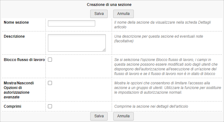 Creating a Section dialog